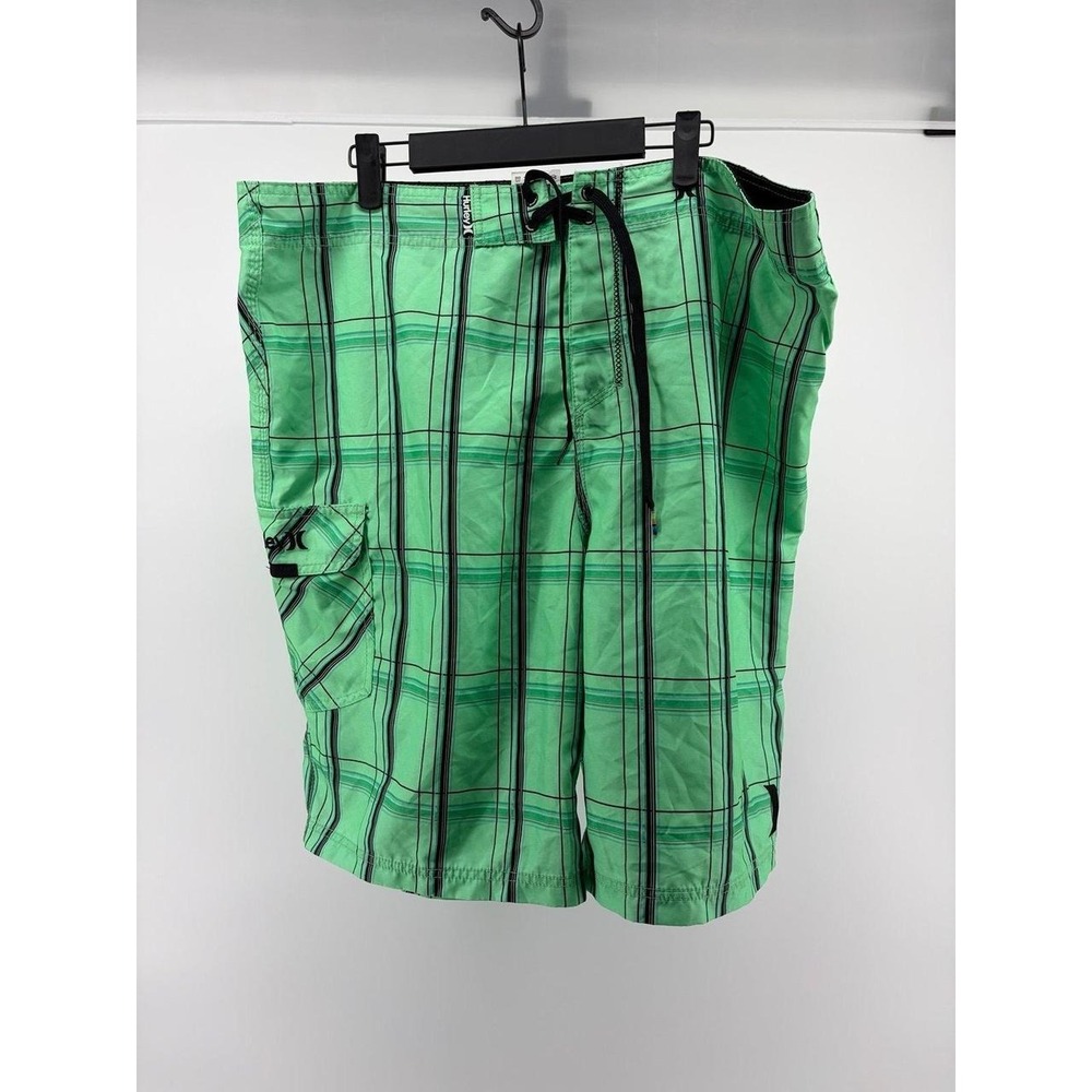 Hurley Grid Board Shorts, Green/Black, Beach, Vacation, Men's Size 38
